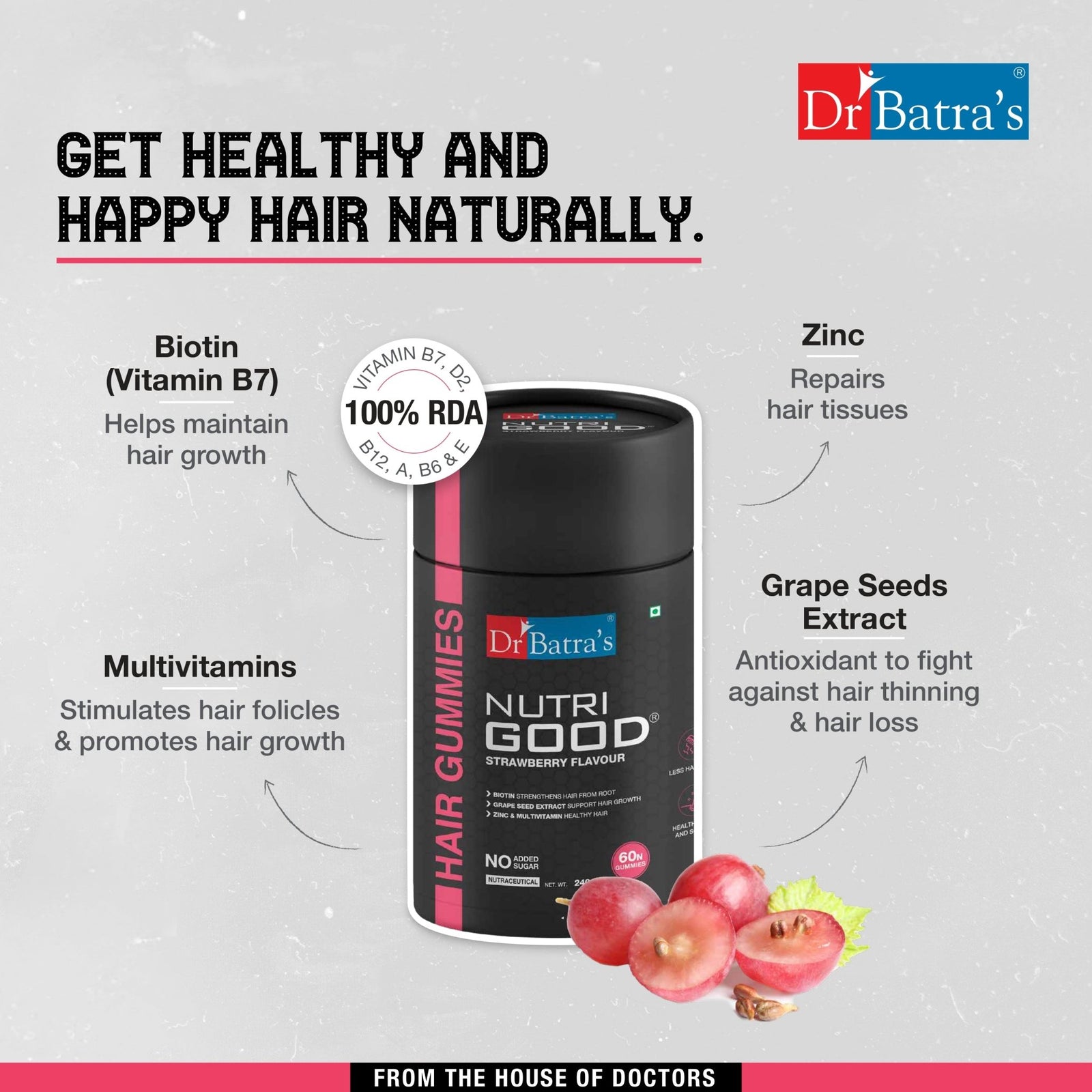 Dr Batra's Nutrigood Biotin Hair Gummies for Strong & Healthy Hair | F