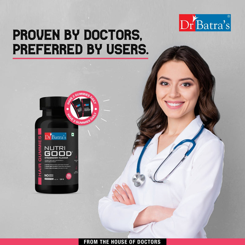 Dr Batra's Nutrigood Biotin Hair Gummies for Strong & Healthy Hair with Grape Seed Extract, Vitamins & Zinc for Nourishment & Protection - Pack of 30 Gummies - Dr Batra's