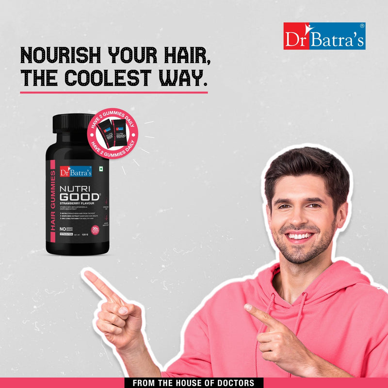 Dr Batra's Nutrigood Biotin Hair Gummies for Strong & Healthy Hair with Grape Seed Extract, Vitamins & Zinc for Nourishment & Protection - Pack of 30 Gummies - Dr Batra's