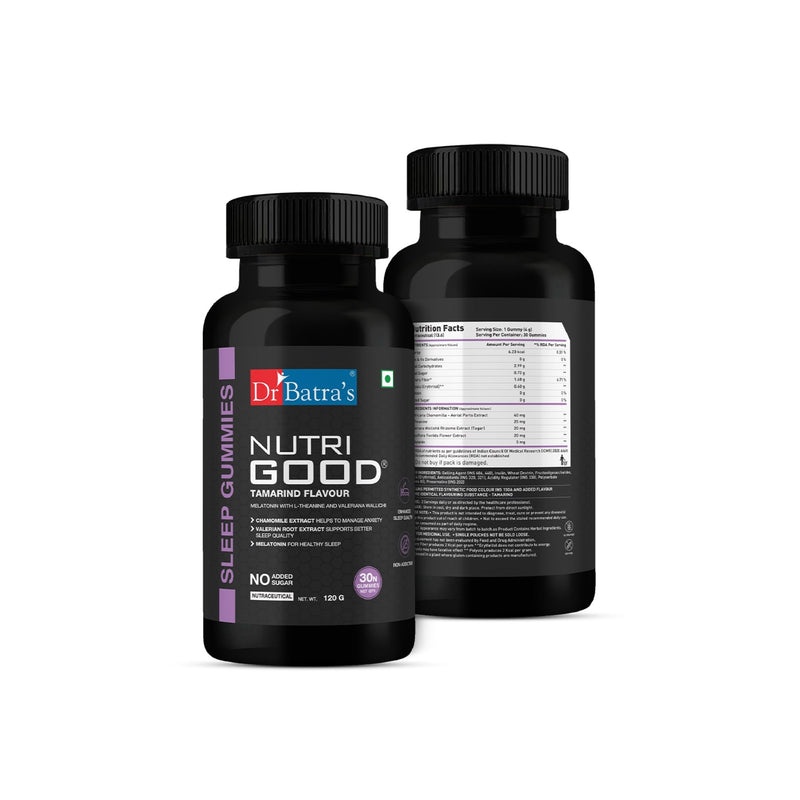 Dr Batra's Nutrigood Melatonin Sleep Gummies for Falling Asleep Faster | Fortified with with L - Theanine & Chamomile to Ease Anxiety & Wake Up Fresh - Pack of 30 Gummies - Dr Batra's