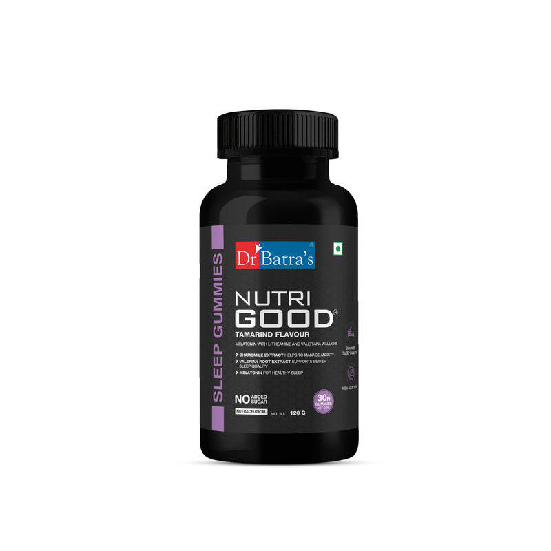 Dr Batra's Nutrigood Melatonin Sleep Gummies for Falling Asleep Faster | Fortified with with L - Theanine & Chamomile to Ease Anxiety & Wake Up Fresh - Pack of 30 Gummies - Dr Batra's