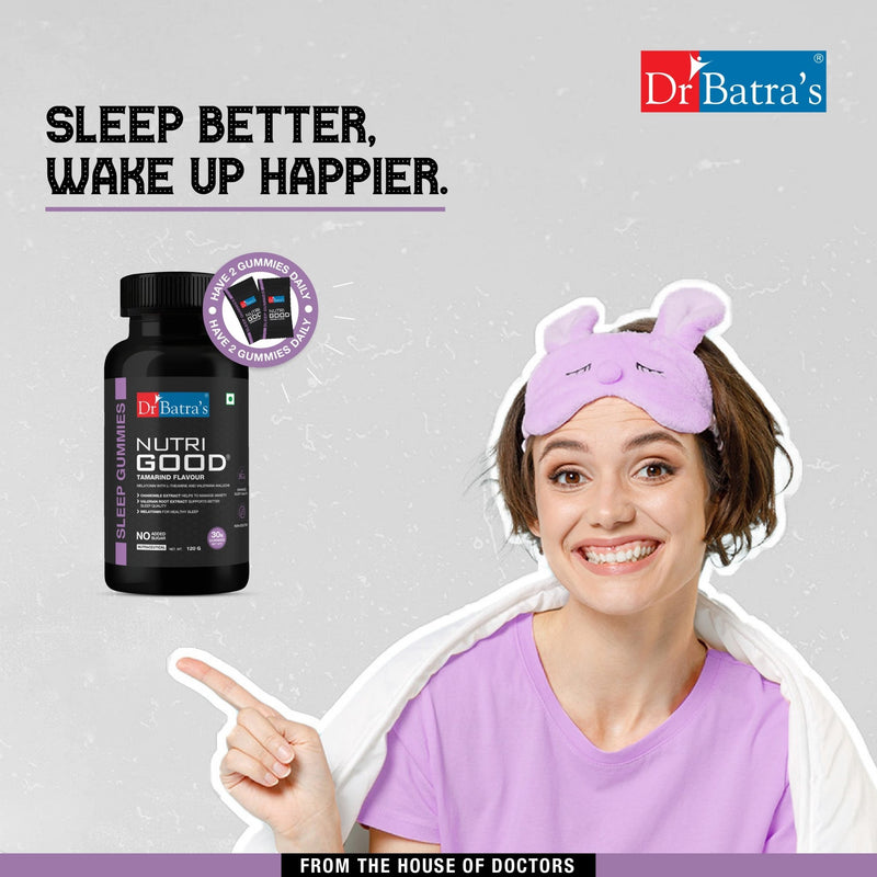 Dr Batra's Nutrigood Melatonin Sleep Gummies for Falling Asleep Faster | Fortified with with L - Theanine & Chamomile to Ease Anxiety & Wake Up Fresh - Pack of 30 Gummies - Dr Batra's