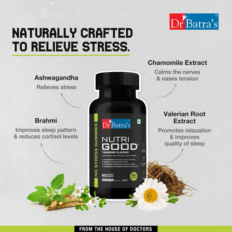 Dr Batra's Nutrigood No stress Gummies for Relaxation & Mental Wellness | Fortified with Ashwagandha, Brahmi & Chamomile for Stress Relief - 30 nos - Dr Batra's