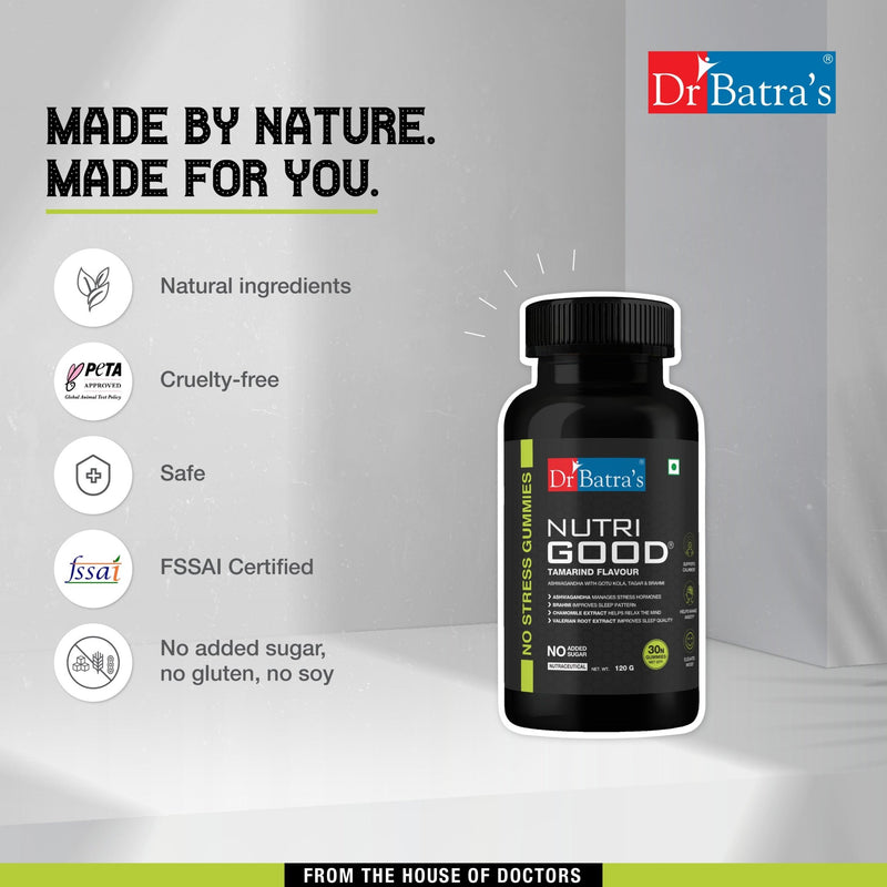 Dr Batra's Nutrigood No stress Gummies for Relaxation & Mental Wellness | Fortified with Ashwagandha, Brahmi & Chamomile for Stress Relief - 30 nos - Dr Batra's