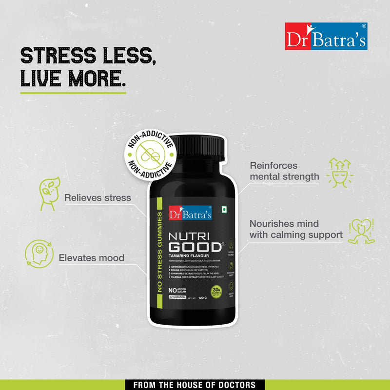Dr Batra's Nutrigood No stress Gummies for Relaxation & Mental Wellness | Fortified with Ashwagandha, Brahmi & Chamomile for Stress Relief - 30 nos - Dr Batra's