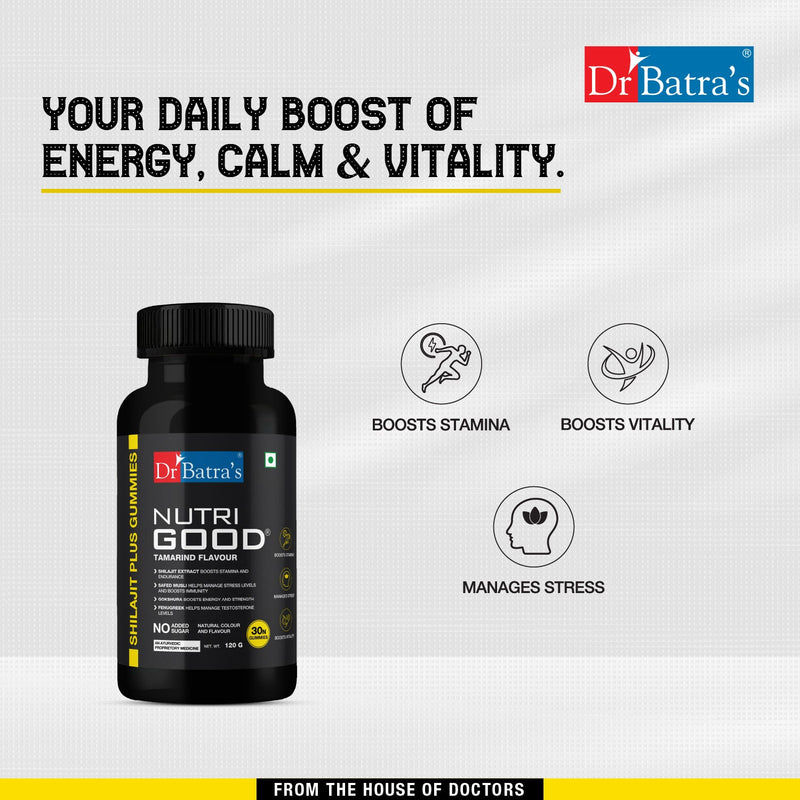 Dr Batra’s NutriGood Shilajit Plus Gummies – Boosts Stamina, Manages Stress & Enhances Vitality - 30 Gummies - Dr Batra's