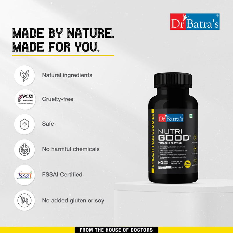 Dr Batra’s NutriGood Shilajit Plus Gummies – Boosts Stamina, Manages Stress & Enhances Vitality - 30 Gummies - Dr Batra's