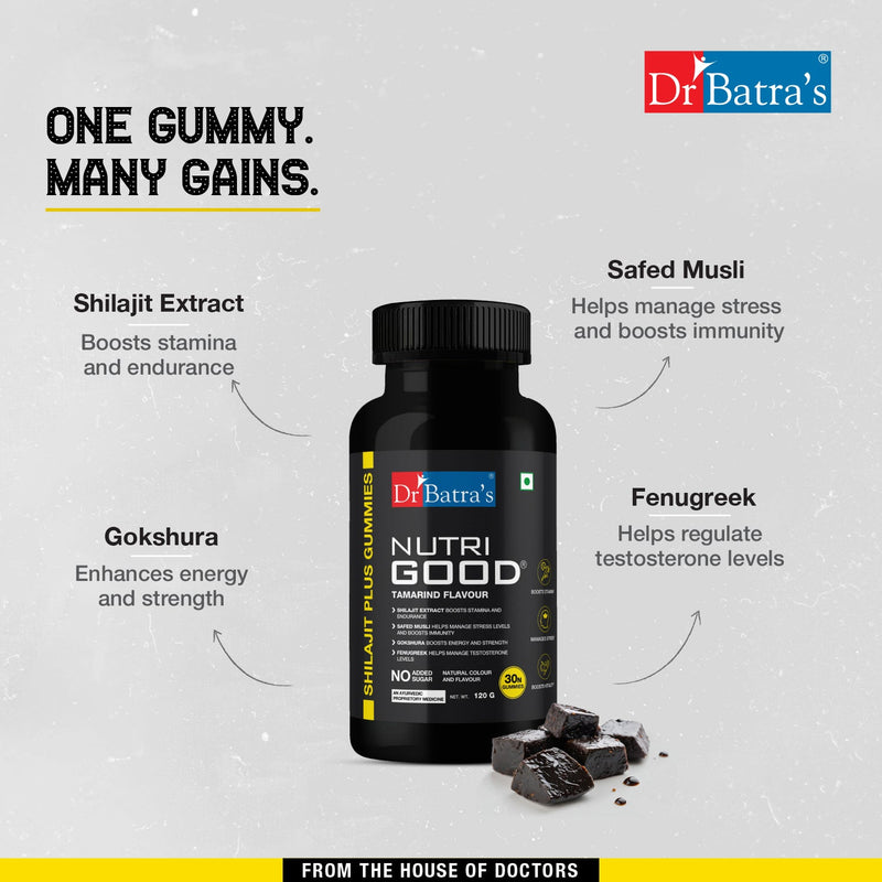 Dr Batra’s NutriGood Shilajit Plus Gummies – Boosts Stamina, Manages Stress & Enhances Vitality - 30 Gummies - Dr Batra's