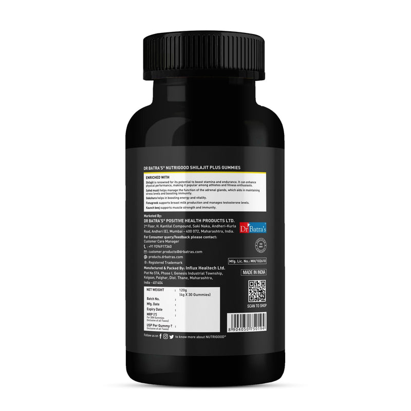 Dr Batra’s NutriGood Shilajit Plus Gummies – Boosts Stamina, Manages Stress & Enhances Vitality - 30 Gummies - Dr Batra's