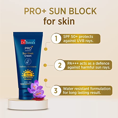 Dr Batra’s Pro+ Sun Block Cream SPF 50+ and Pro+ Aloevera Facial Gel -100 Gm - Dr Batra's