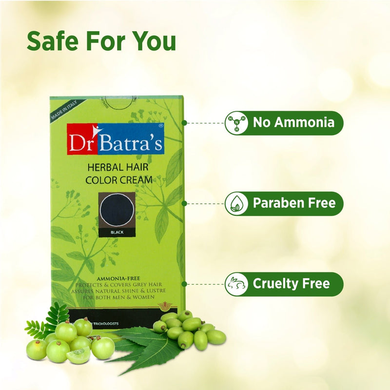 Herbal Hair Color Cream with Natural Ingredients - Black - Dr Batra's