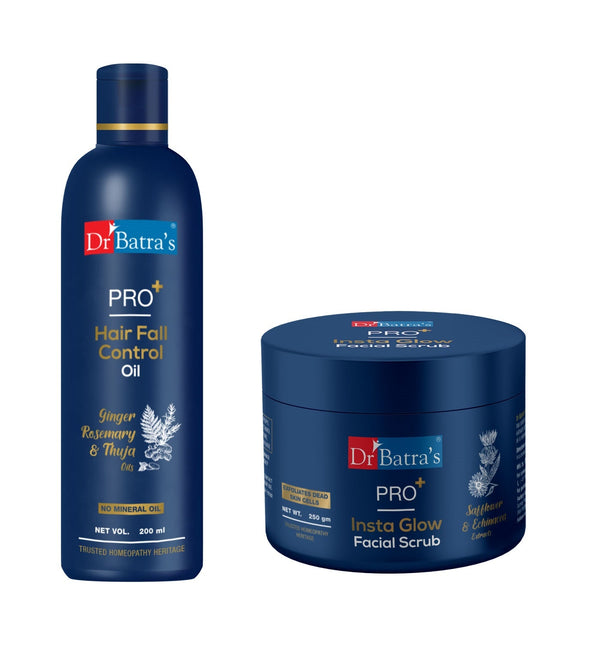 PRO+ Hair Fall Control Oil and PRO+ Insta Glow Facial Scrub - Dr Batra's