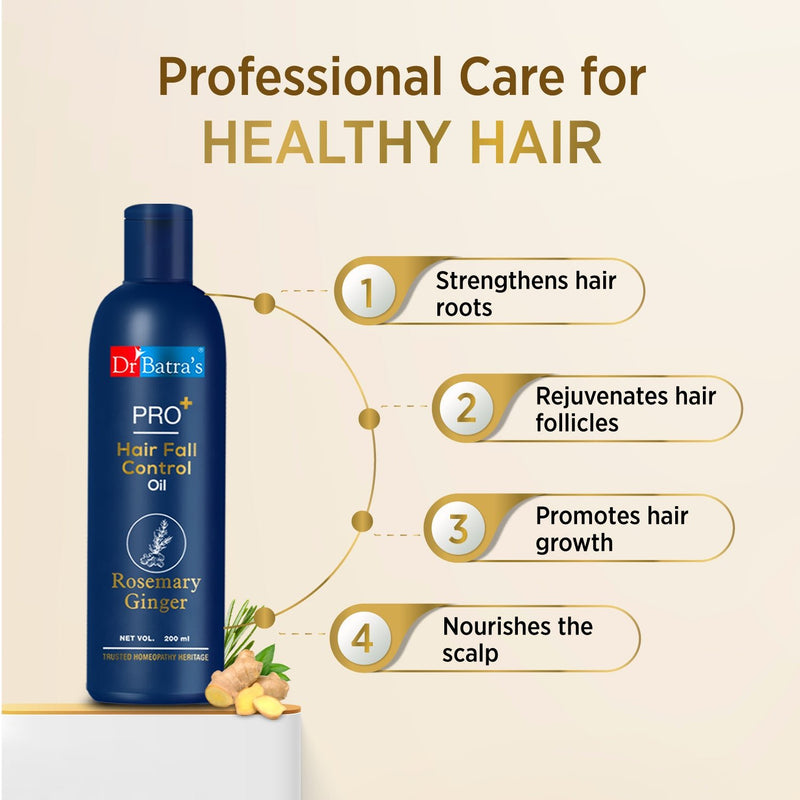 PRO+ Hair Fall Control Oil, Nourishes Scalp, Boosts Hair Growth. Contains Ginger, Rosemary, Thuja Extracts - Pack of 2 - Dr Batra's